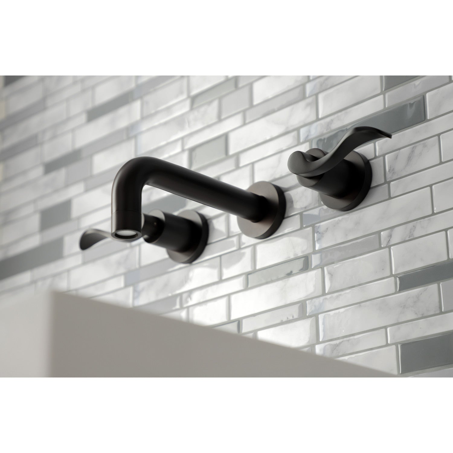 Kingston Tulare KS8125DFL - NuWave Double-Handle 3-Hole Wall Mount Bathroom Faucet, Oil Rubbed Bronze — thumbnail 3